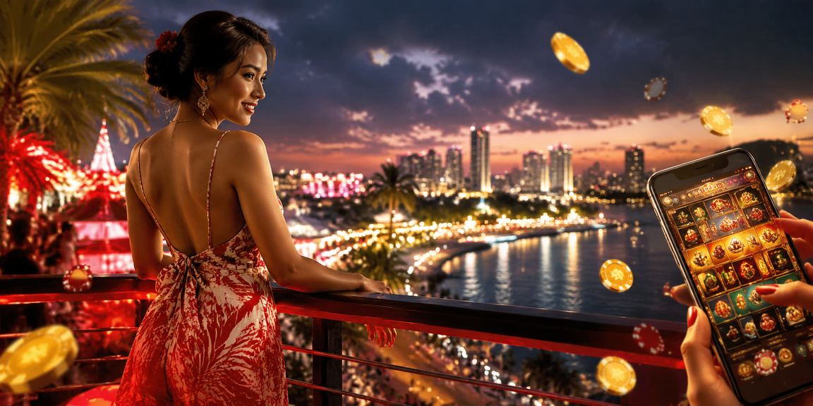 Pengguna mengakses platform jenius789 melalui ponsel di pantai, menikmati taruhan jackpot