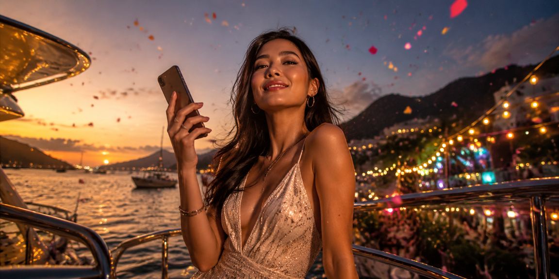 Pengguna mengakses aplikasi casino mobile di tengah keramaian pasar malam Vietnam