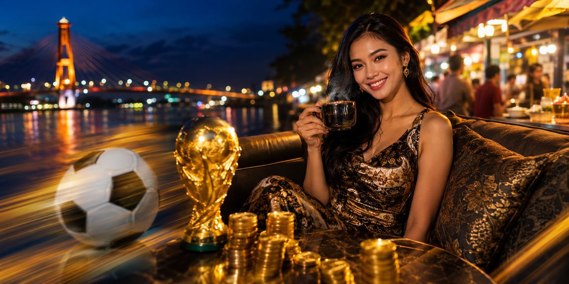 Penggemar taruhan olahraga menikmati pertandingan sepak bola sambil menyeruput kopi di kafe