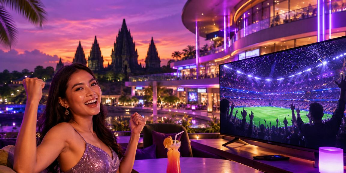 Tampilan neon berwarna-warni di area taruhan olahraga malam hari Vietnam